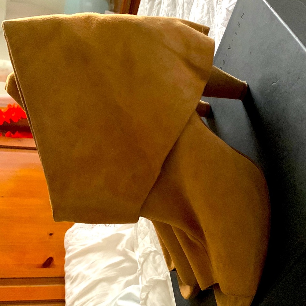 This is a suede fold over chic bootie boot